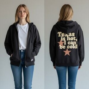Kacey Lee Hoodie Women's  S Black Fleece Lined Graphic Print Pockets Full Zipper